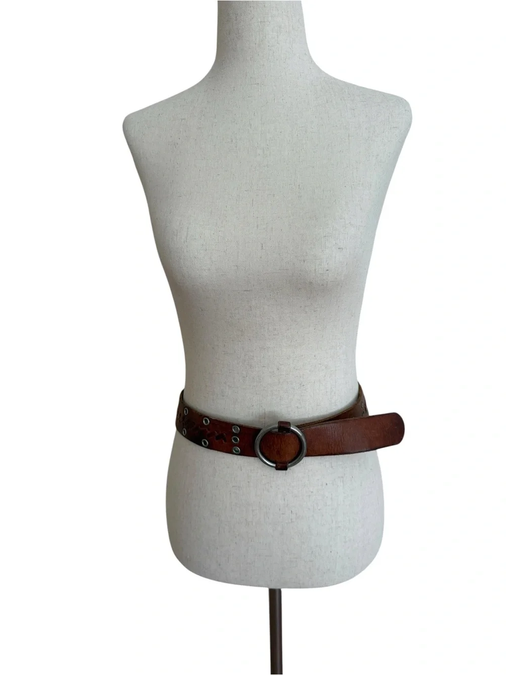 Vintage Y2K Abercrombie & Fitch Brown Leather Belt with Round Ring Buckle S